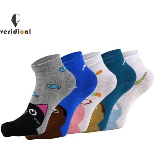 VERIDICAL 5 Pairs/Lot Cotton Toe Socks Women Girl Five Fingers Socks Panda Rabbit Cat Lovely Harajuku Ankle Socks Cute Fashions