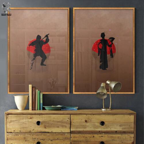 Japanese Geisha Ninja Samurai Canvas Oil Painting Modern Wall Art Pictures For Living Room Home Decoration Posters And Prints