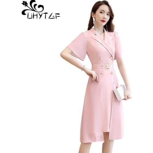 UHYTGF Summer dresses for women fashion chiffon suit collar bandage dress temperament small fragrance elegant dress Womens 1203