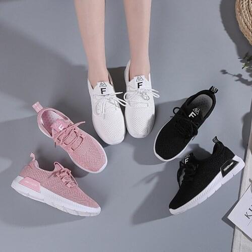 Non-slip wear-resistant white shoes womens thick-soled sports breathable flying woven womens shoes spring 2021