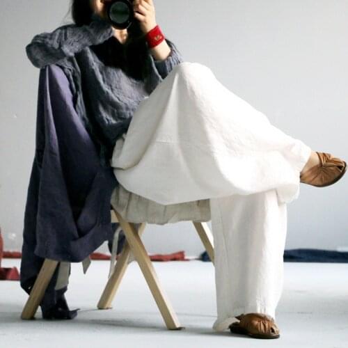 Women Plus Size Solid Color Elastic Waist Wide Leg Pants Ladies Loose Thin Ramie Trousers Female Oversized Pants 2020