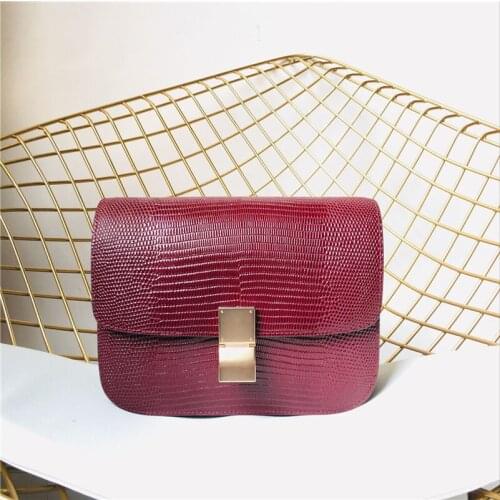 Genuine Leather Bags for Women 2018 Lizard Stripes Box Single Shoulder Oblique Across Small Square Packets