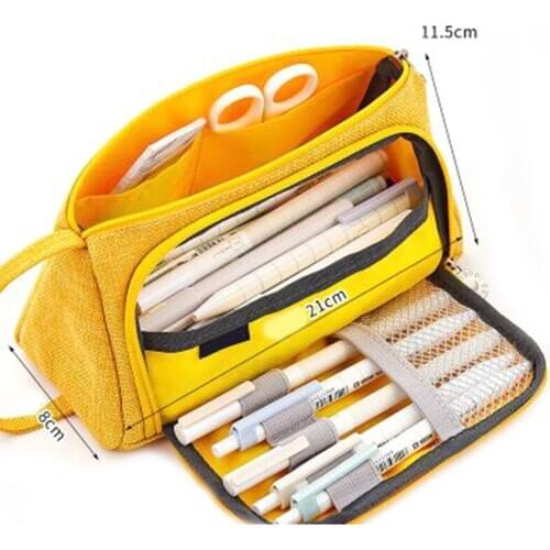 Womens Large Capacity Canvas Pencil Case Multifunctional Stationery Box Simple And Cute Style 8.5x20x11cm EM88