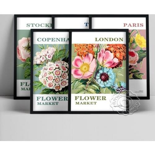 Flora Watercolor Exhibition Museum Poster, Flower Market Collection Canvas Painting, Minimalist Living Room Bedroom Wall Decor