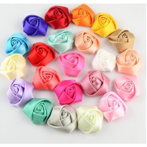 100Pcs 3.5cm Satin Ribbon Silk Rose flower Wedding flower bride bouquet boutonniere Headware Kids Hair Christmas Accessories