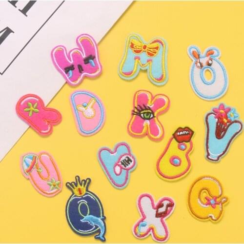 5PC DIY Childrens Clothes Sewing Accessory Iron on Embroidered Clothe Patch Badge English Alphabet Cartoon Cute A-Z 26 Letters