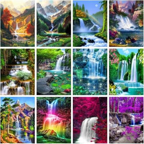 Huacan 5D Diamond Painting Waterfall Diamond Embroidery Cross Stitch Mosaic Rhinestones Landscape Home Decor Kit