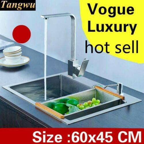 Free shipping Apartment kitchen manual sink single trough multifunction do the dishes 304 stainless steel hot sell 60x45 CM