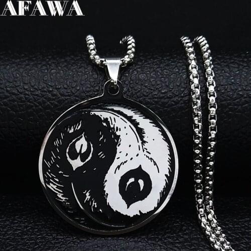 Tai Chi Yin Yang Gossip Feather Stainless Steel Chain Necklace Men Silver Color Necklace Christmas Gift collares N3266S02