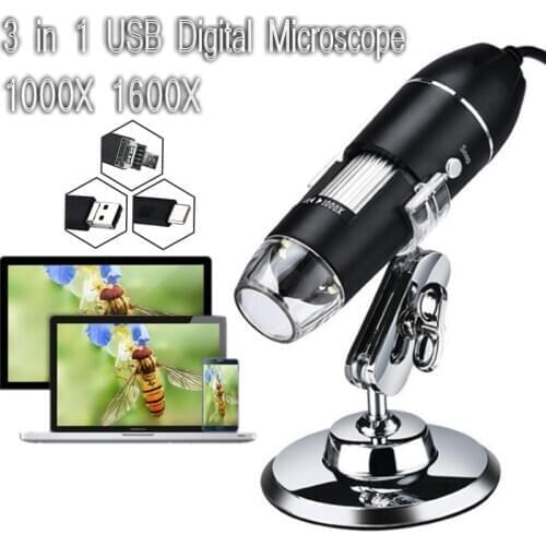 Digital Microscope BGA LED USB Microscope Camera 3 in 1 1000X 1600x Mini Support MAC Android Type-C For Mobile Phone Repair