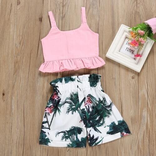 TELOTUNY Childrens clothing Toddler Baby Girl Kids Clothes Sleeveless Ruffles Camisole Tops Casual Floral Shorts Pants Set Jun2