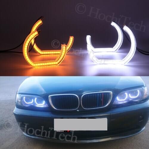 For BMW 3 series E46 sedan facelift 2001-05 Halogen Headlight Crystal DTM Style LED Angel Eyes Light White and Yellow Turn light