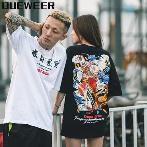 Dueweer Mens T-shirts Tees Tops Harajuku Japanese Fan Dance Funny Summer Short Sleeve Cotton Streetwear T-shirt