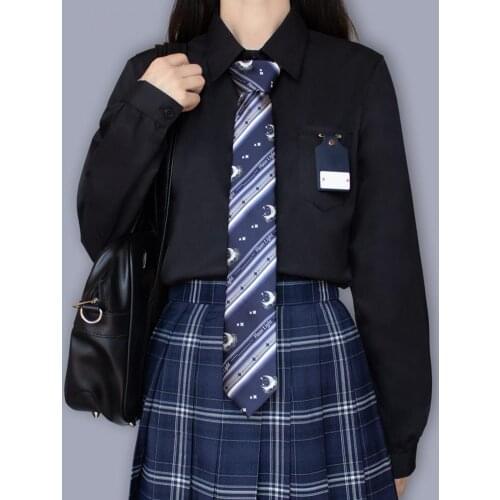 Tie Stars Adjustable Dark Blue Student JK Fonts Printed Uniform Tie for Casual Party Tie