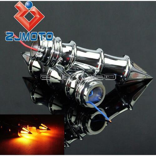 Chrome Universal Motorcycle 7/8" Grips For Honda VTX 1300 1800 VT1300C Spike Hand Grips w/ Turn Signals Light