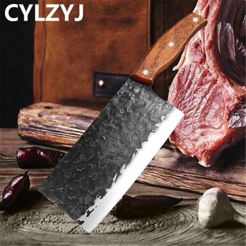 Chinese stainless steel knife hammered forged kitchen knife wooden handle chopping cutting dual-purpose household kitchen knife