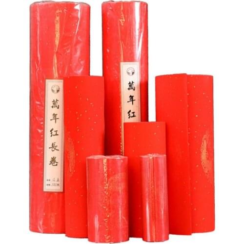 Chinese Spring Festival Couplets Red Xuan Paper Non-fading Red Calligraphy Paper Half-Ripe Xuan Paper for Writing Paper Cutting