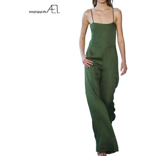AEL Green Minimalism Cami Jumpsuit Women Wide Leg Slip Jumpsuits Spaghetti Strap Summer Loose Street Wear 2019 Runway Clothing