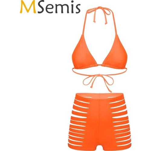 Women Summer Halter Neck Sexy Lingerie Sets Female Backless Padded Bra with Hollow Out short Pants Sissy Swimwear Nightwear