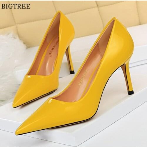 Womens 8cm Stiletto Concise Office Shoes High Heels Blue Patent Leather Pumps Pointed Toe Wedding Party Shoes Woman Big Size 43
