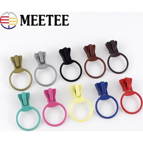 Meetee 10pcs 3# 5# O Rings Puller Zipper Sliders for Resin Zips Bag Clothes Zippers Head Repair Kits Sewing Zip Accessories