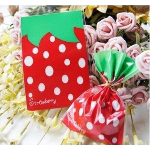 Wholesale 500pcs/lot Strawberry Cello Cookie Bag,Bakery Gift Candy Bag,Self adhesive Seal Cellophane Bag 7x10+3