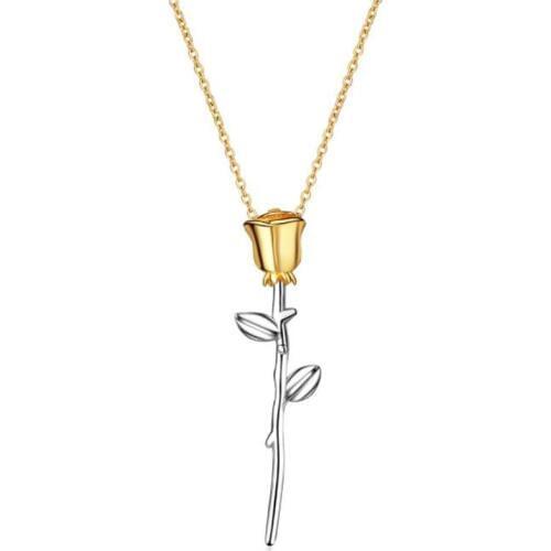 KOFSAC New Fashion Silver 925 Romantic Rose Pendant Necklace Yellow Gold Chain Necklaces For Women Engagement Fine Jewelry Gifts