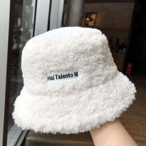 Bucket hat lamb wool solid color fisherman hat autumn and winter plush fashion warm ins basin hat winter thickening панама