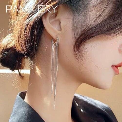 PANGJERY Prevent Allergy 925 Sterling Silver Long Tassel Drop Earrings for Women Exquisite Temperament Wedding Jewelry Gifts