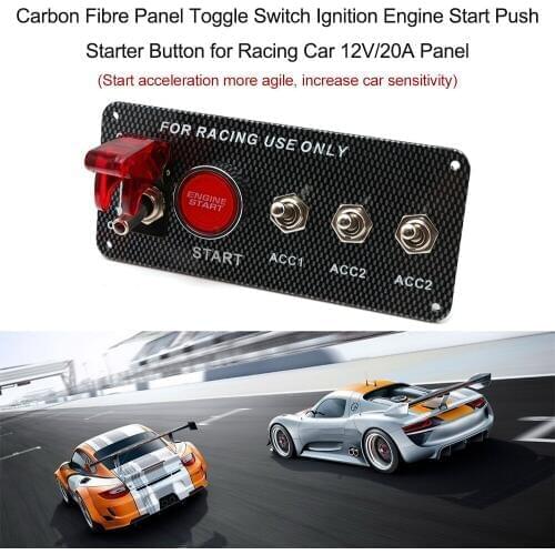Carbon Fibre Panel Toggle Switch Ignition Engine Start Push Starter Button for Racing Car 12V/20A Panel