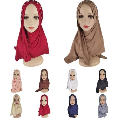 2021 Fashion Women Muslim Scarf Soft Solid Instant Hijab Shawl Headscarf Rhinestone Easy Ready To Wear Islamic Wrap Head Scarves