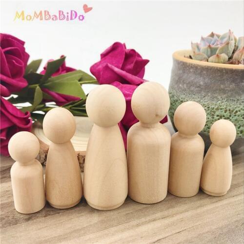 Cute 6Pcs Natural Wooden Peg Dolls People Peg Dolls Wooden Family DIY Waldorf Toy Blocks Educational Toy for Children Gifts