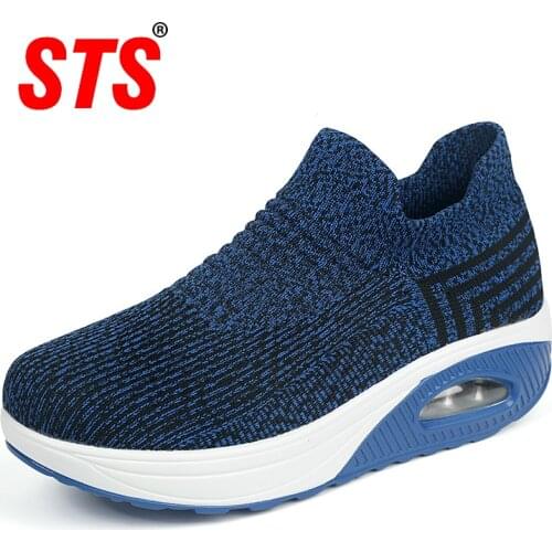 STS Womens Casual Shoes Sneakers Mesh Breathable Light Soft Ladies Outdoor Running Sports Footwear Thick bottom Flats Plus Size