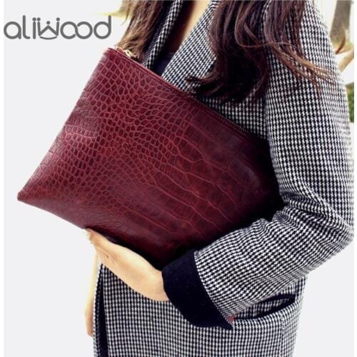 Aliwood Famous Brand Bag Women Day Clutches Alligator Crocodile Leather Bag Envelope Bags Women Clutch Bag Female Handbag Bolsas