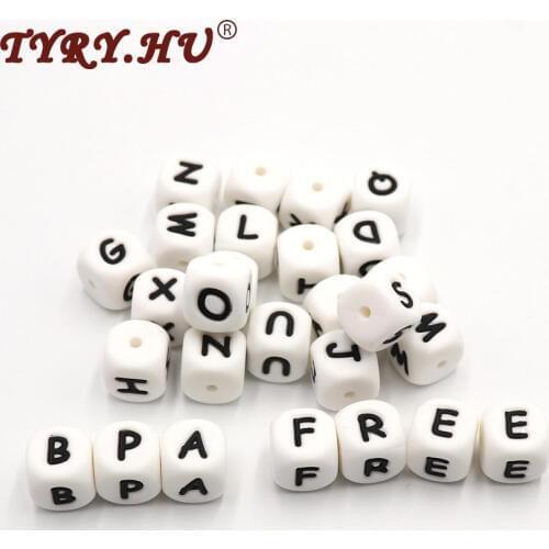 TYRY.HU 200Pcs 12mm Silicone Letter Beads Food Grade Teething Nursing Loose Silicone Beads Chewing Pacifier Chain Teether Bead