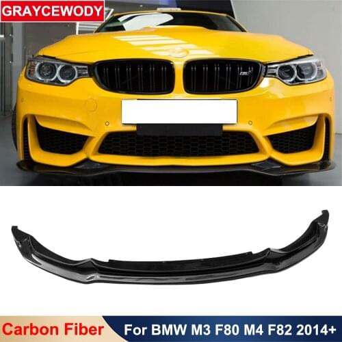 V Type Real Carbon Fiber Front Bumper Lip Chin Diffuser Car Body Modification Kit Part For BMW 4 Series M3 F80 M4 F82 2014 UP