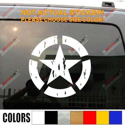 Army Star WW2 Car Vinyl Decal Sticker distressed bold style 2 Fit for Jeep etc pick color and size