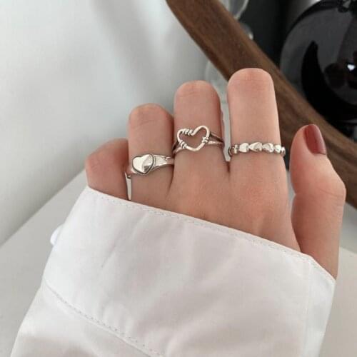 Vintage Silver Color Heart Shape Adjustable Rings for Cocktail Party Womens Finger Ring Wedding Ring Jewelry Accessories