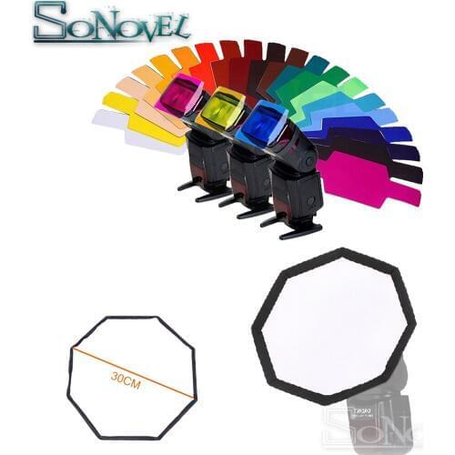 Octagon Flash Diffuser 30cm 12 inch 8 Square Mini Softbox + 20 Color Gels Filter Card for Canon Nikon Godox YongNuo Speedlite