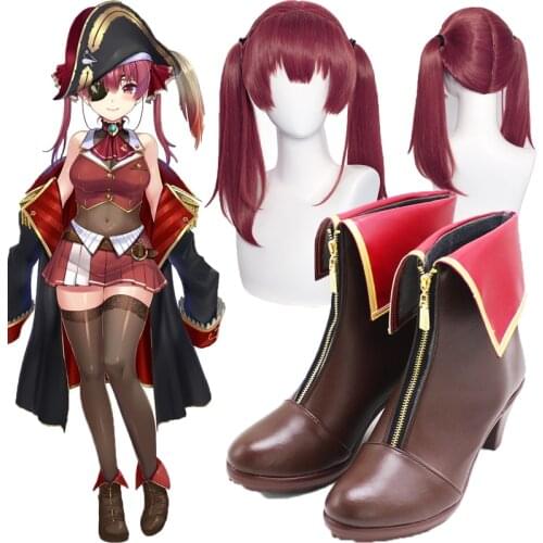 Vtuber hololive Houshou Marine Cosplay shoes Boots red wigs Hat Hair Clip Hair Pin Red Hairpin Halloween Costume Accessory Props