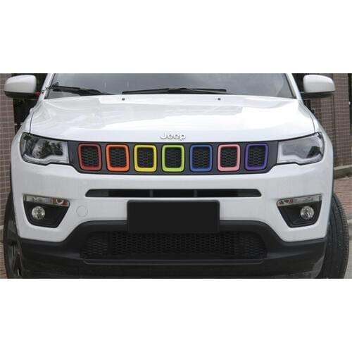 Yimaautotrims Front Head Grill Grille Colorful Styling Ring Cover Trim Fit For Jeep Compass 2017 2018 2019 2020 ABS Exterior