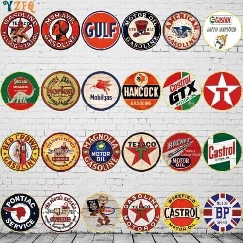 【YZFQ】Motor Oil Irregular Round Metal Sign Plaque Metal Vintage Wall Cafe Bar kitchen Home Restaurant Retro Decor 30CM YY-0025