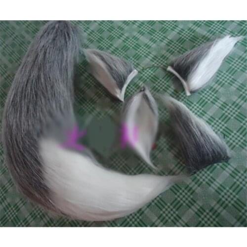 Hot Wolf Fox Ears Hair Clip Tail Long Fur Plush Stage Play Halloween Party Cosplay Costume Prop Decor for Women Men Gift
