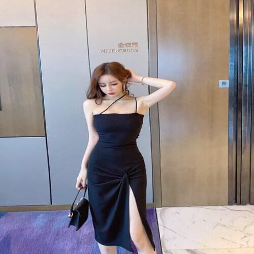 ZC2798 2020 new summer women fashion temperament sexy backless slim irregularity split dress cheap wholesale