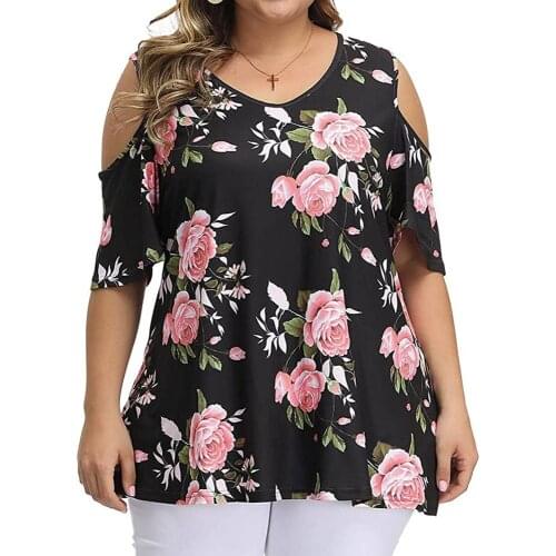 5XL Large Size Sexy Off Shoulder Ladies T shirt Loose Female Tee Shirts Floral Print Plus Size Women Tops Fashion Lady Camisa
