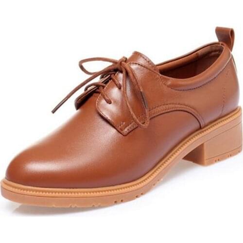 2020 New Elegance Top Cowhide Comfortable Women Genuine Leather Shoes Thick with High Heels Large Size Deep Mouth Womens Shoes