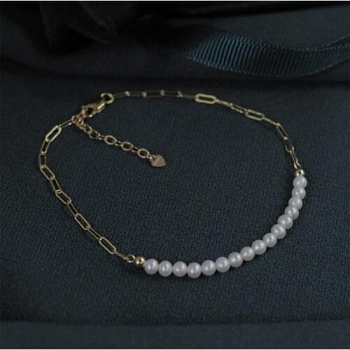 Handmade Square Chain Pearl Bracelet European And American 14k Gold Bag Simple Temperament Bracelet Female