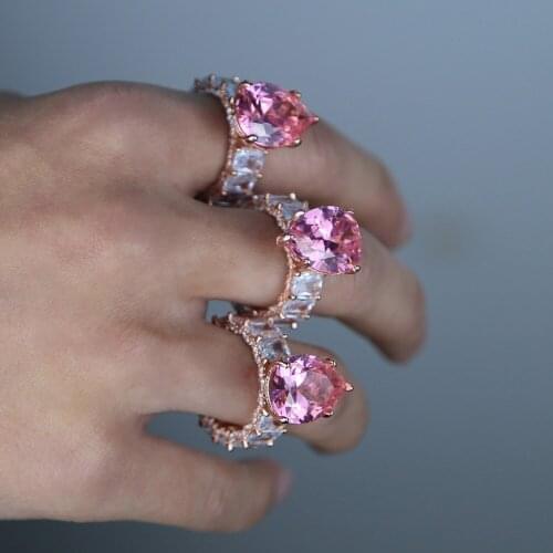 New arrived Fashion rose gold Color Big Pink CZ Stone Flower wide band Wedding Ring for Woman Dropshipping festival women ring