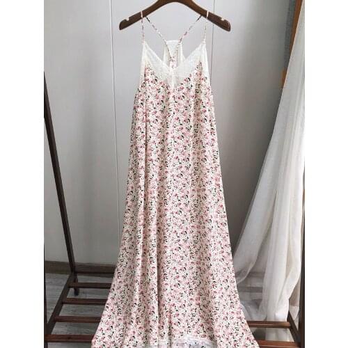 Pink Feelings Silk Dress Sand Wash Silk Stitching Lace Sexy Suspender Midi Dress