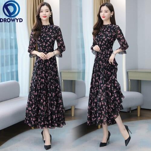 2021 Casual Boho Beach Dress Spring Elegant Women Party Bodycon Maxi Vestidos Summer Vintage Bodycon Floral Chiffon Midi Dresses